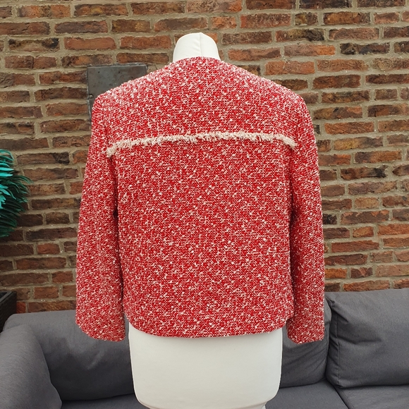 M&S Red Boucle Fringed Classic Jacket Uk12. - Picture 4 of 14